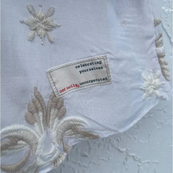 Anthropology Odd Molly Womens Embroidered Floral Mini Dress White Sz Medium - Picture 7 of 12